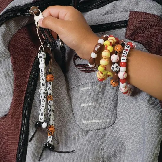 S&S Worldwide Color Splash! Sports Bead Mix: Football, Baseball, Soccer & Basketball Beads. Make Kids' Sports Jewelry, Add To Backpacks & Shoelaces, 12-15mm with 2.5-3.5mm holes. Plastic. Pack of 144. {3}