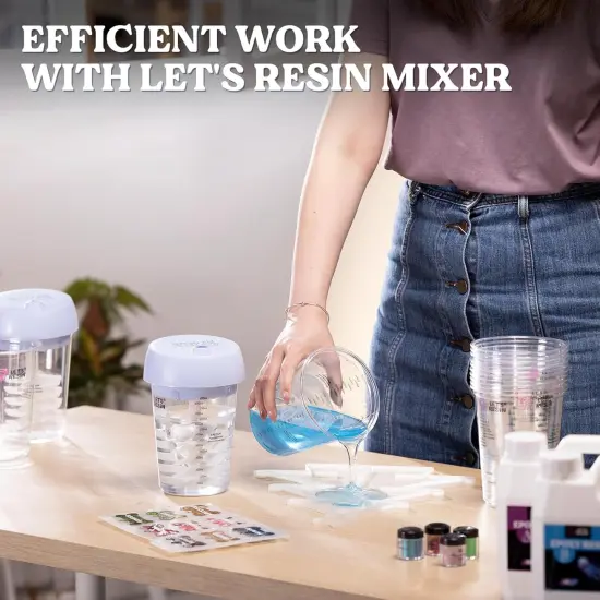 LET'S RESIN Auto Resin Mixer, Hands-Free Easy Clean Epoxy Mixer, Electric Stirrer for 24Fl.oz Mixing, Resin Supplies for Resin Casting, Molds, Soap Making(10pcs 32oz Mixing Cups) Blue {6}