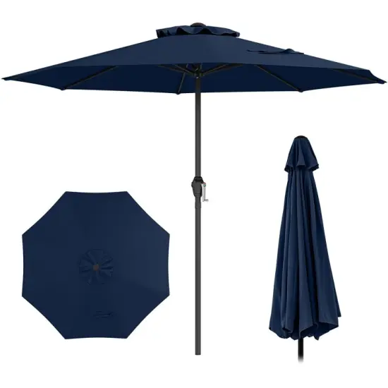 Fabric Outdoor Heavy Duty Market Umbrella with Crank Handle, 8 Sturdy Ribs, UV Protection Navy {7}