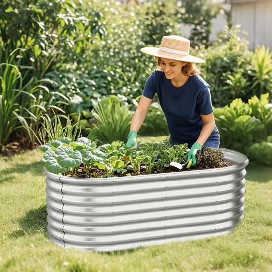 Costway 2 PCS Raised Garden Bed Kit Planter Raised Garden Boxes Outdoor 65" x 32" x 24" Gray/Silver {5}