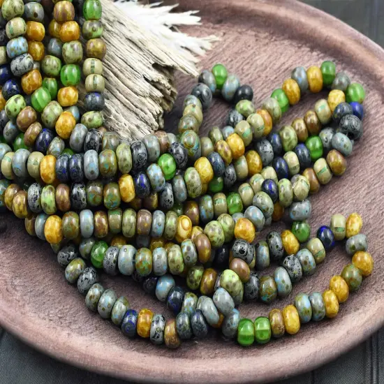 2/0 Aged Medusa White Heart Striped Picasso Mix Czech Seed Beads (19" Strand) {2}