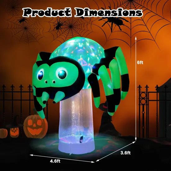 6 Feet Halloween Inflatable Spider with 3 Color Rotating Light {5}