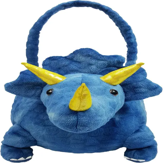 Adorable 3D Dark Blue Plush Triceratops Basket Easter Dinosaur Basket Easter Egg Hunting Basket Halloween Trick or Treat Basket {2}