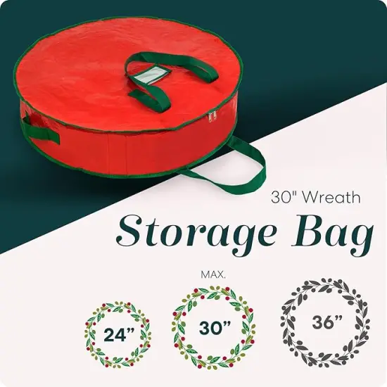 Christmas Wreath Storage Bag - Durable, Tarp Material, Zipper, Sturdy Carry Handles, Pest Protection - Ideal Home, Garage Organization for Seasonal Holiday Wreath Decorations. (30") {2}