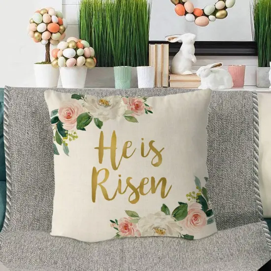 Easter Pillow Covers 18x18 Inch He is Risen Flower Floral Throw Pillowcase Home Sofa Bedroom Decor Cushion Case {2}