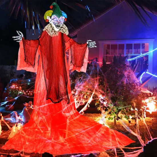 12FT Hanging Skeleton Ghost with Red LED Eyes Sound and Motion Activated Halloween Prop {2}