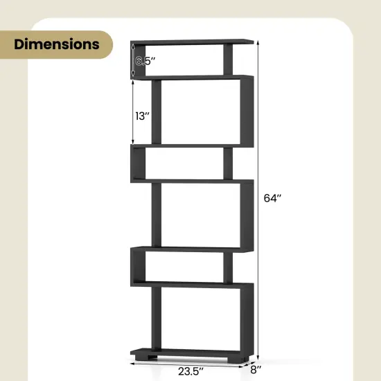 6-Tier Bookcase with Anti-Tipping Kit Black {5}
