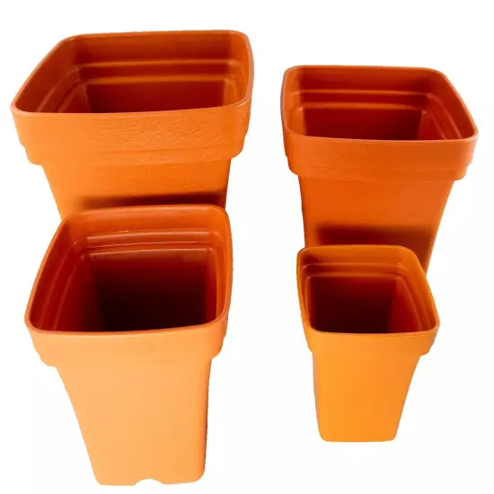 4 Mix Square Cascade Plastic Bonsai, Cactus, Succulent & Orchid Planter - Orange {1}