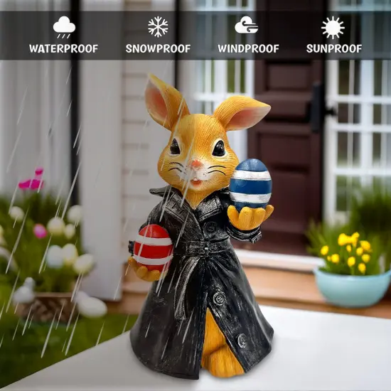 Covert Carrot Collector Funny Bunny Agent Figurine, 7" Dueling Easter Rabbit Garden Statue {4}