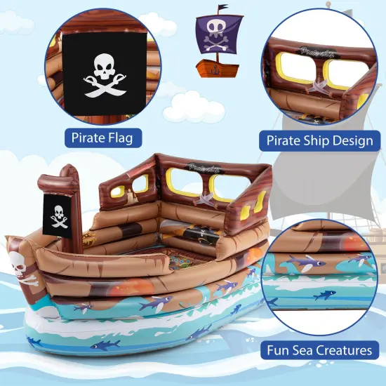 Inflatable Pirate Ship Playhouse with Built-in Motor and Inflatable Toy Sword-Brown {6}