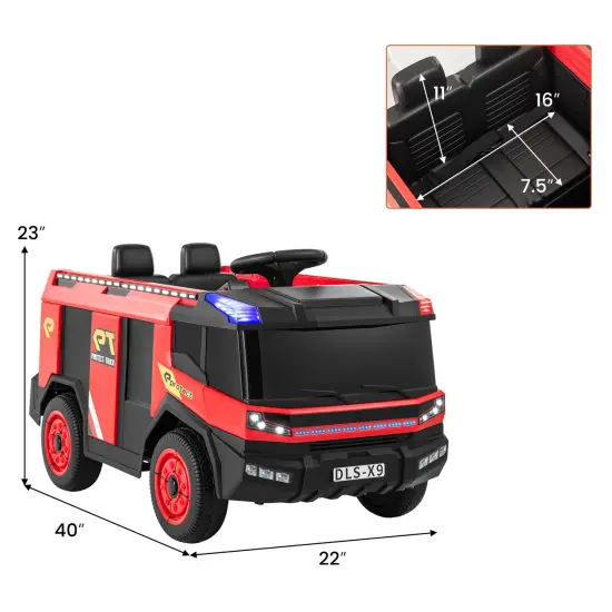 Red 12V Electric Kids Ride-On Fire Truck 2-Seater with Remote Control, Water Gun, and Siren-Red {4}