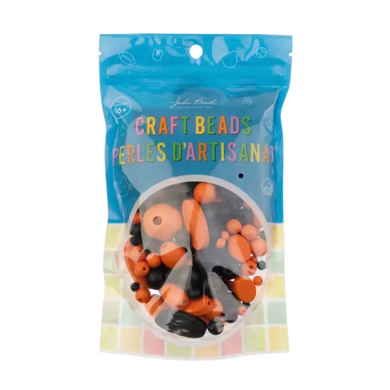 John Bead Craft Wood Beads with Elastic Nylon Cord, 90g Black and Orange {5}