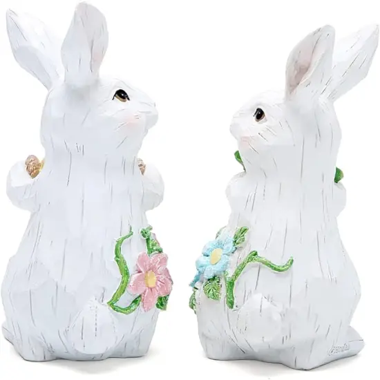 White Rabbit Decorations (Bunny Couple) - Handmade Easter Tabletop Decor, Spring Home Holiday Gifts for Kids & Family, Patented Design - 2PCS {3}