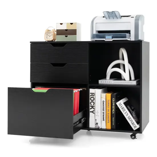 Modern Mobile File Storage Cabinet with Large Tabletop 3 Drawers and Smooth Rolling Wheels Black {4}