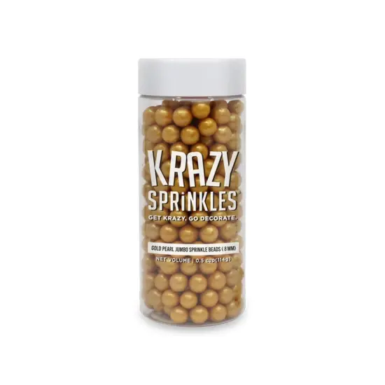 Krazy Sprinkles - Gold Pearl 8mm Beads (1/2 Cup, 1x Jar) for Cakes, Ice Cream & Cookies {4}