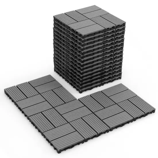 18 Pieces 12 x 12 Inch All Weather Interlocking Deck Tiles Ideal for Outdoor Use Grey {3}