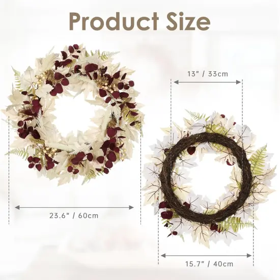 Artificial Fall Maple Leaf Wreath with Burgundy Eucalyptus (24"-26") {2}