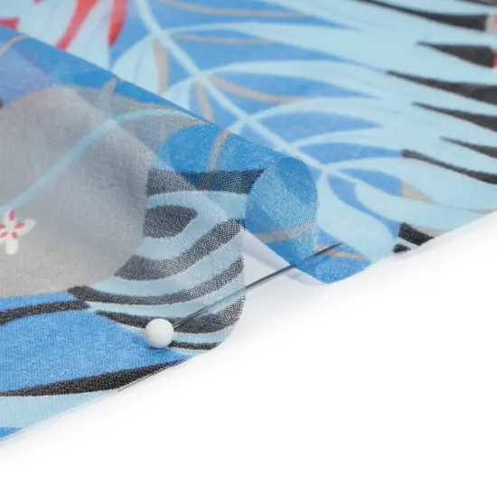 1 Yard Blue, Black and Red Tropical Flora Silk Chiffon Lightweight Designer Fashion Fabric 54 inch Width {3}