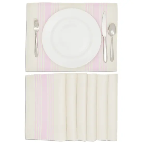 Set of 6 Placemats 16.5 x 12.6 in, Beige Pink Striped Washable Place Mats for Kitchen & Dining Table Decoration {1}