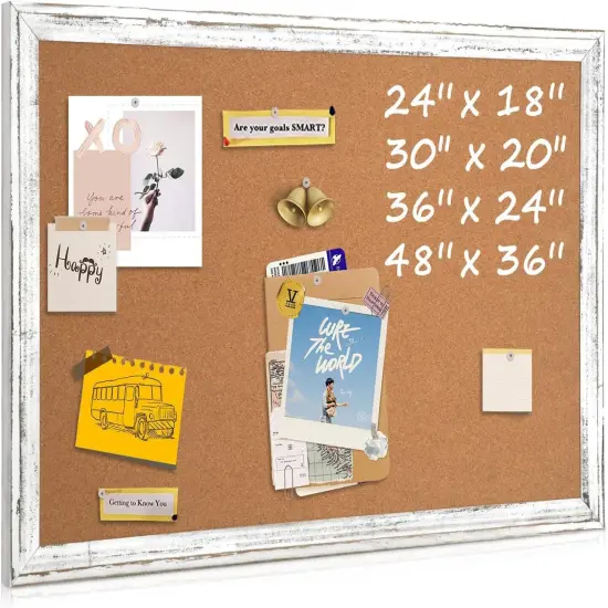 White Cork Board 24" x 18" Wooden Framed Corkboard(White Frame) {5}