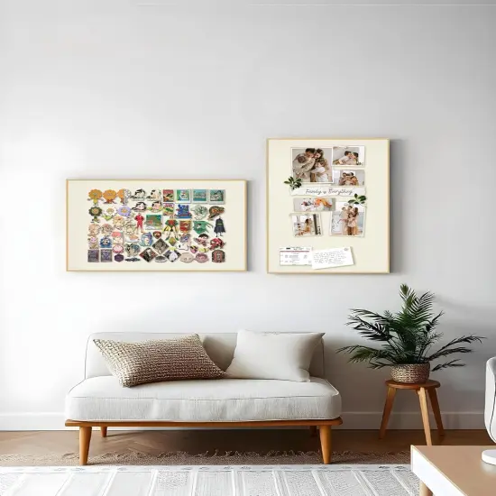 Bulletin Board with 10 Push Pins 30 x 20 inches(Oatmeal White Fabric & Golden Frame) {2}