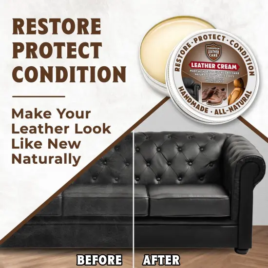 European Leather Care Cream Leather Cleaner and Conditioner - All Natural Leather Boots Leather Maintenance Cream Leather Conditioner Shoe Polish, Leather Couch, Furniture, Purses, Car, Saddle Made in the USA {7}