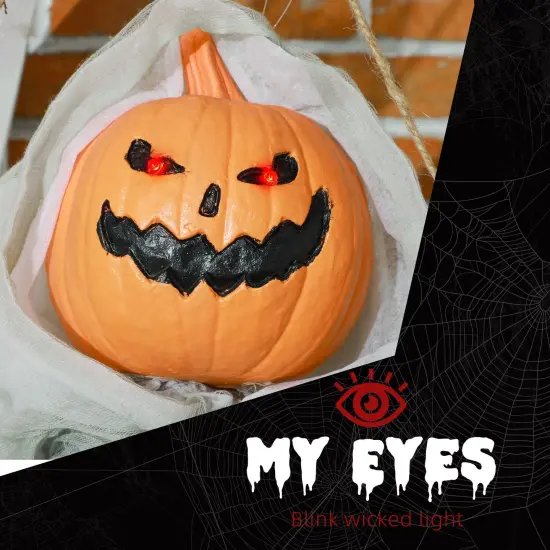 3.9' Outdoor Halloween Hanging Pumpkin Ghost with Light Up Eyes, Sound Activated Prop with Creepy Howling Sounds {5}