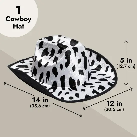Cow Print Cowboy Hat for Men, Women, Western Cowgirl Hat for Halloween Costume, Birthday Party (Unisex, Adult Size, Black) {3}
