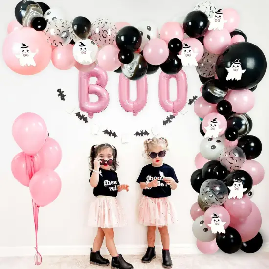 122Pcs Pink Black Balloons Decorations(Pink, Black) {6}