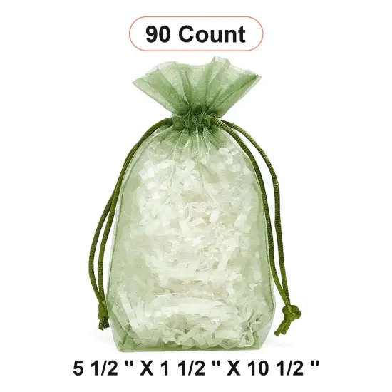 Flat Bottom Organza Bags 5 1/2 '' X 1 1/2 '' X 10 1/2 '' for Custom Favors Moss Green {1}