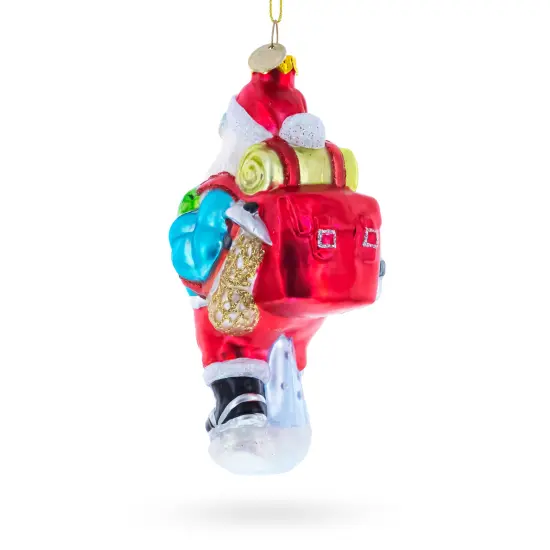Snowshoeing Santa Glass Christmas Ornament {4}
