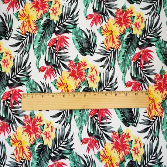 White-Yellow-Multi Floral Printed Rayon Crepe Faille Woven Fabric By the Yard {5}