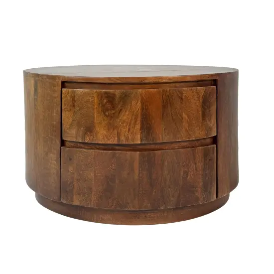 Contemporary Home Living 2-Drawer Round Coffee Table - 30" - Chestnut Finish Brown {3}
