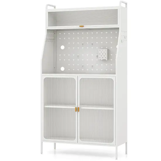 Costway 5-tier Metal Kitchen Bakers Rack with Pegboard 8 Hooks 5-position Adjustable Shelf White {7}