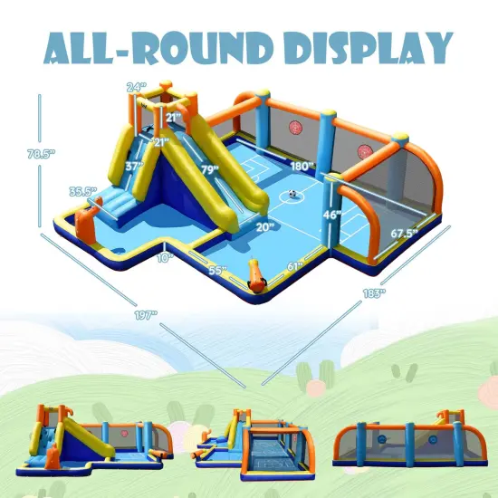 Costway Giant Soccer-Themed Inflatable Water Slide Bouncer Splash Pool with/without 735W Blower {3}