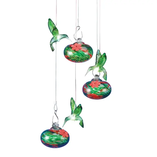 Collections Etc Solar Powered Triple Hanging Hummingbird Glass Feeder {2}