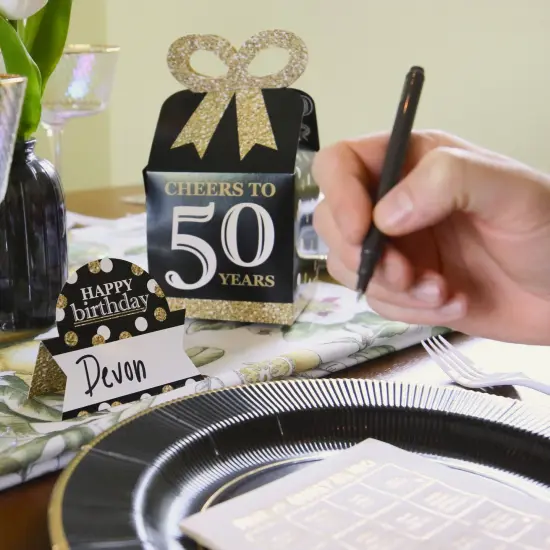 Big Dot of Happiness Adult 50th Birthday - Gold - Square Favor Gift Boxes - Birthday Party Bow Boxes - Set of 12 {3}