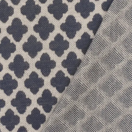 Dusty Blue-Taupe Quatrefoil Poly-Cotton Stretch Double Knit Fabric By the Yard {4}