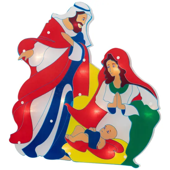 Northlight 17.75" Lighted Holy Family Nativity Scene Christmas Window Silhouette Red {6}