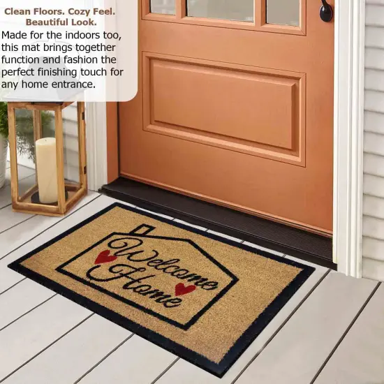 Gardenised Heavy Duty Coco Coir Doormat Non Slip PVC Baking Embossed Welcome Design Natural Coconut Fiber Floor Mat for Front Door Porch Patio Entryway Garage Mudroom & Outdoor Use 18x30" Hearty Welcome Home {4}