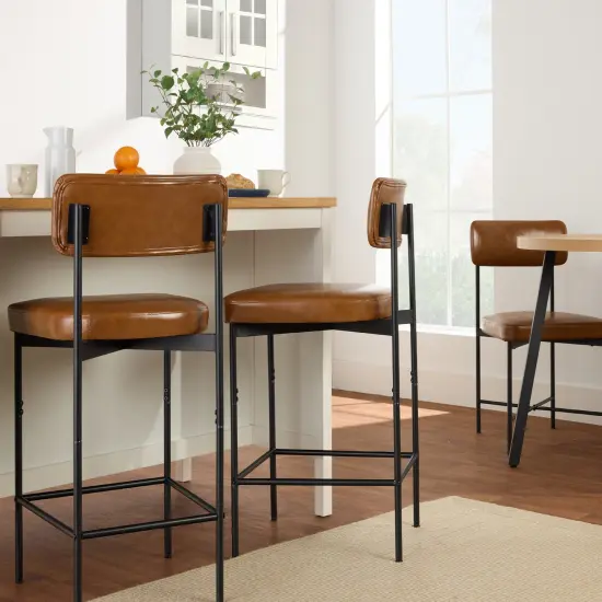 Best Choice Products Set of 2 Faux Leather Counter Stools for Kitchen Island and Dining w/ Metal Frame Camel Brown {4}