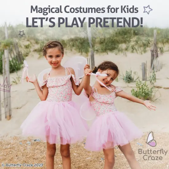 Butterfly Craze Fairy Princess Tutu Costume Set - Includes Glittery Sparkle Wings, Tutu Skirt, & Wand for Girls' Dress Up, Pretend Play & Ballet Dance Recitals, For Toddlers and Kids, Pink, Small {6}