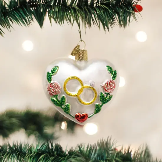 Old World Christmas 3.0 Inch Wedding Heart Christmas Tree Ornament , Christmas Decor Marriage Love Vows White {3}