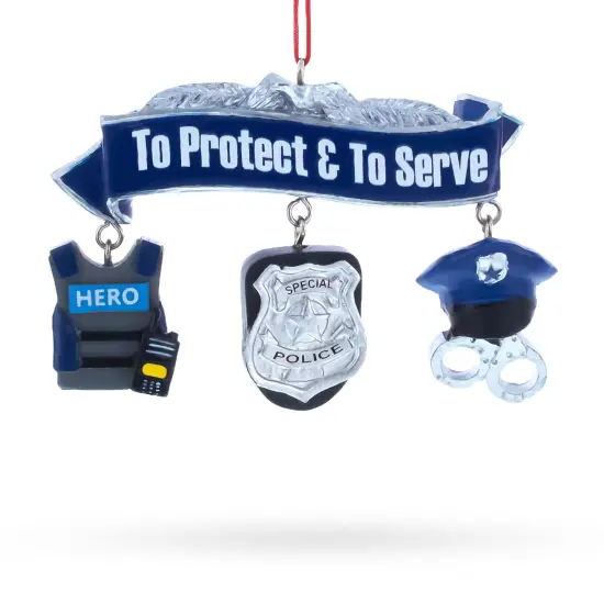 Serve Honor & Protect Police Badge and Gear Resin Christmas Ornament {1}