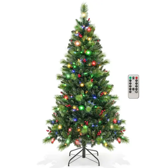 Costway 6FT/7FT/8FT Pre-Lit Artificial Christmas Tree 9 Lighting Modes with 300/400/500 LED Lights & Timer {7}