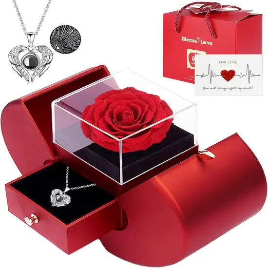 Preserved Real Rose with I Love You Necklace Gifts for Girlfriend {1}