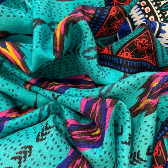 Blue and Pink Multi Stripe Print Rayon Challis Fabric By the Yard {1}