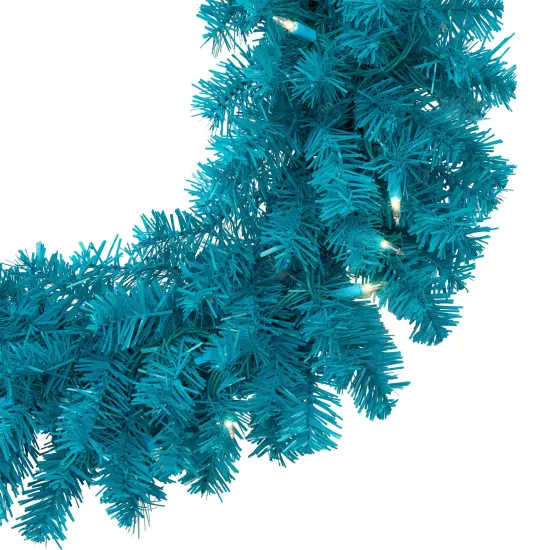 Northlight Pre-Lit Artificial Pine Christmas Wreath - 24" - Turquoise - Clear Lights Blue {7}