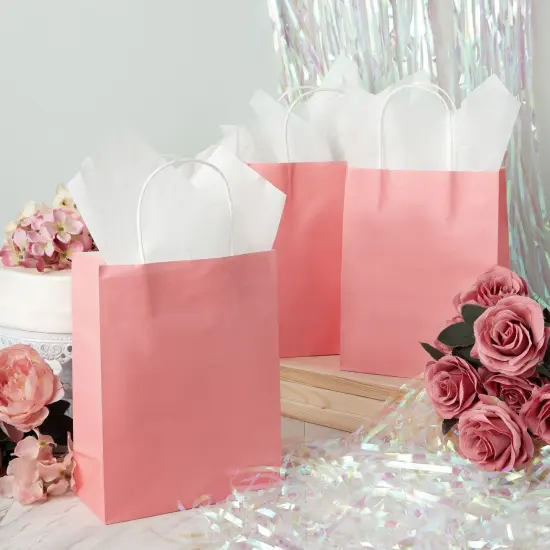 25-Pack Pink Gift Bags with Handles - Medium-Sized Paper Goodie Bags for Weddings, Bridal Showers, Baby Showers, and Small Businesses (8 x 4 x 10 Inches) {2}
