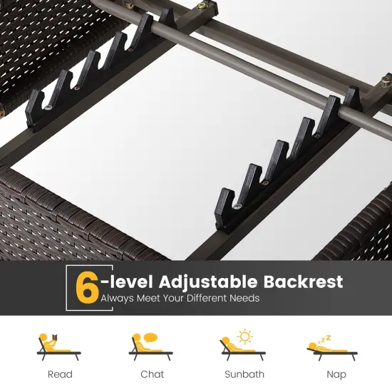 Costway 2PCS Patio Rattan Lounge Chair Chaise with Side Table Folding Canopy Cushion Pillow {6}